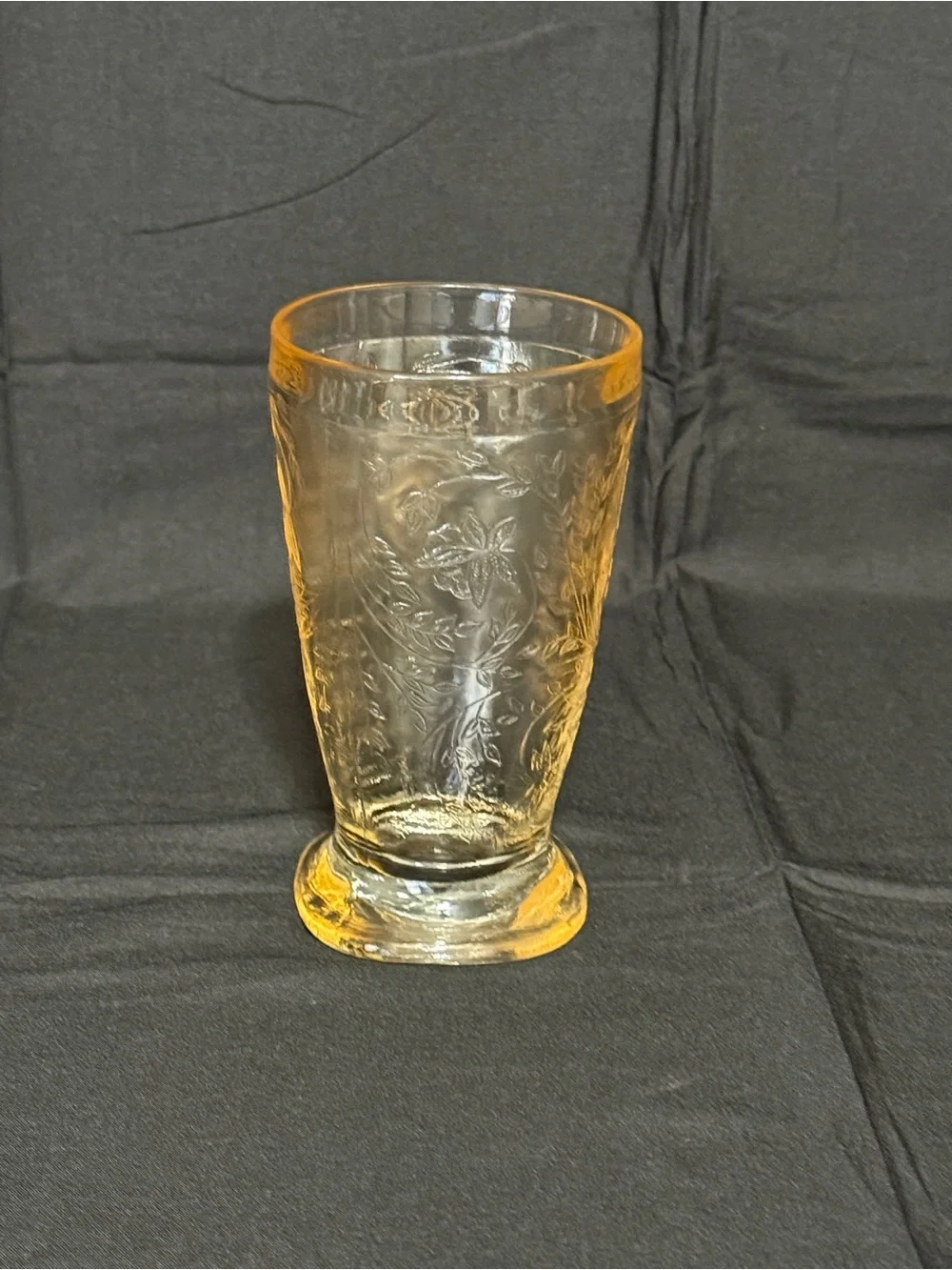 Amber Floral Etched Glass Tumbler - Amber